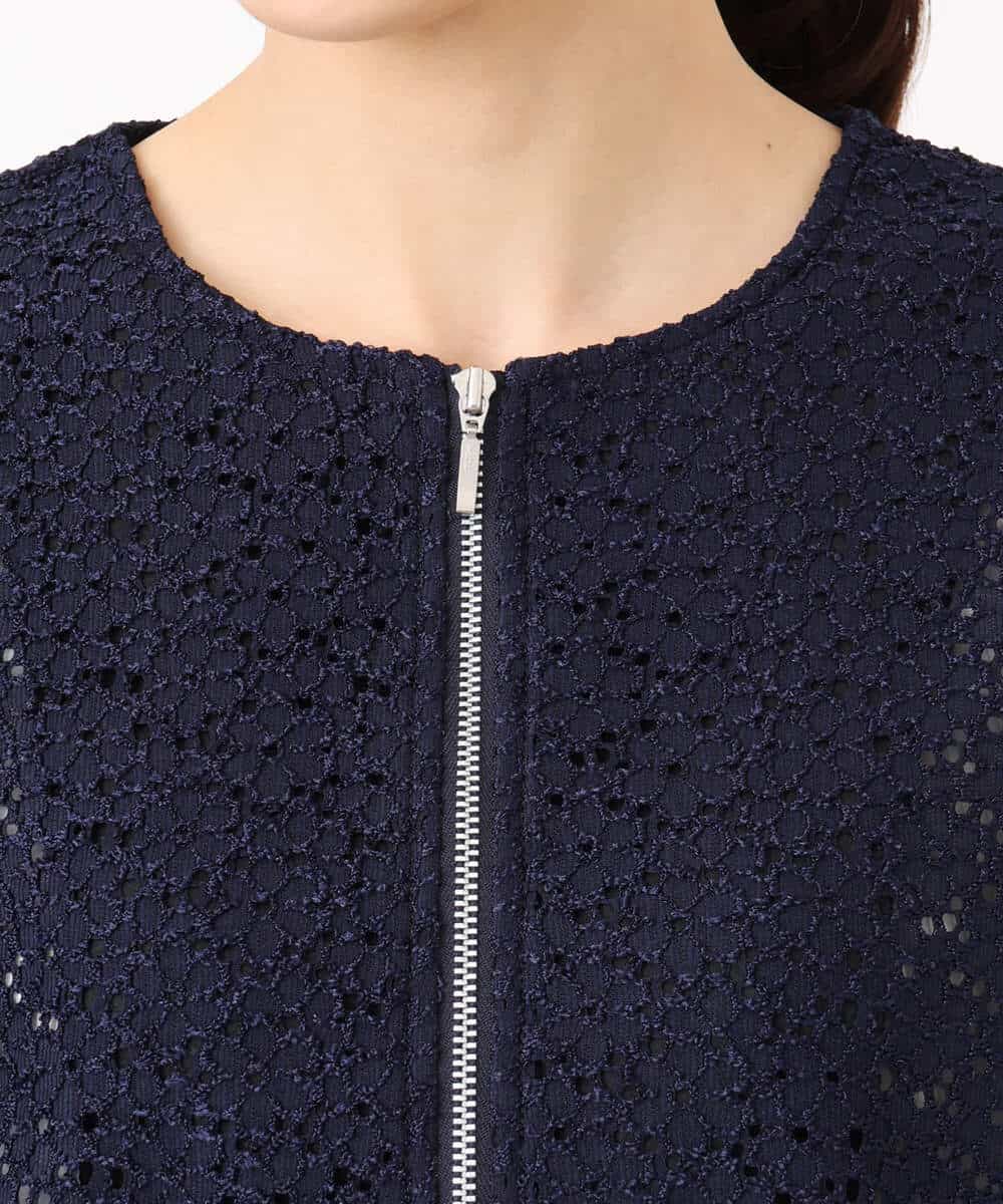 FKCGD40180 MK MICHEL KLEIN(MK ミッシェルクラン) 花柄ラッセルレースジップアップブルゾン/洗える ネイビー