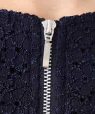 FKCGD40180 MK MICHEL KLEIN(MK ミッシェルクラン) 花柄ラッセルレースジップアップブルゾン/洗える ネイビー