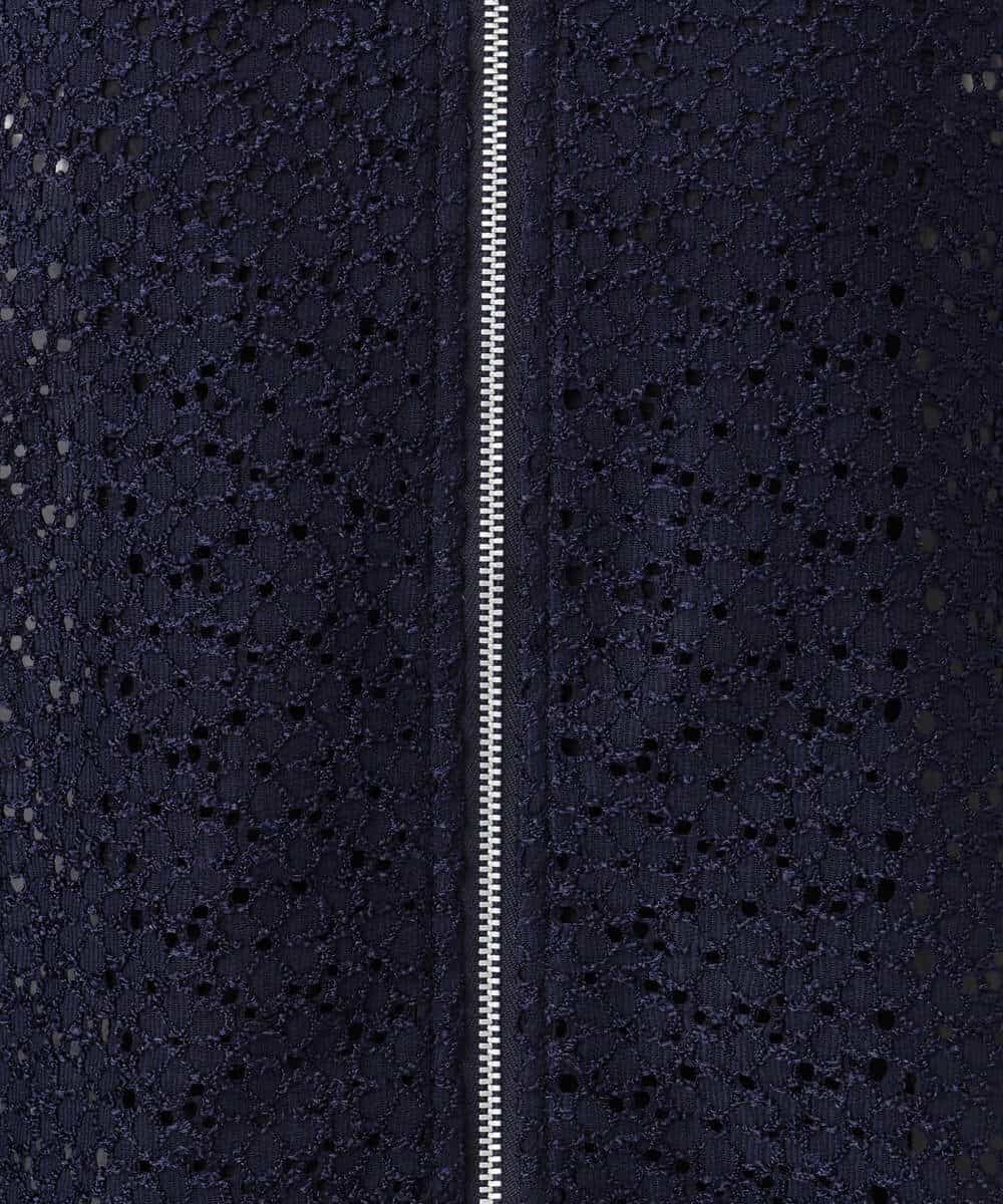 FKCGD40180 MK MICHEL KLEIN(MK ミッシェルクラン) 花柄ラッセルレースジップアップブルゾン/洗える ネイビー