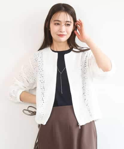 FKCGD40180 MK MICHEL KLEIN 花柄ラッセルレースジップアップブルゾン/洗える