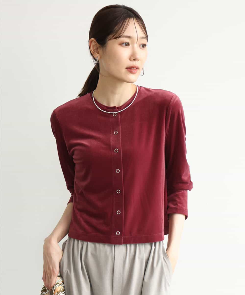 FKCJD24140 MK MICHEL KLEIN(MK ミッシェルクラン) [洗える]シアーベロア カーディガン レッド