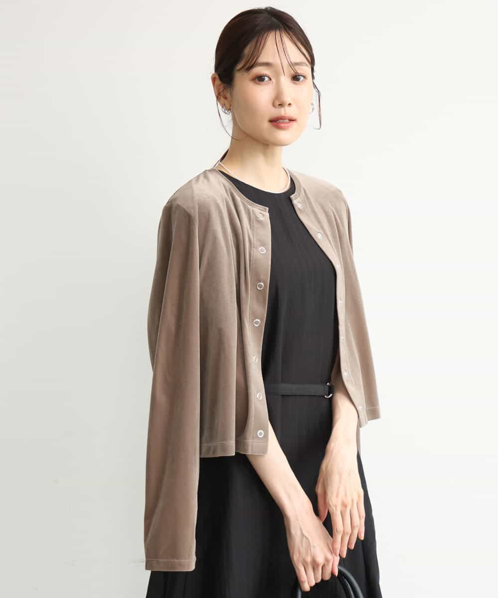 FKCJD24140 MK MICHEL KLEIN(MK ミッシェルクラン) [洗える]シアーベロア カーディガン モカベージュ