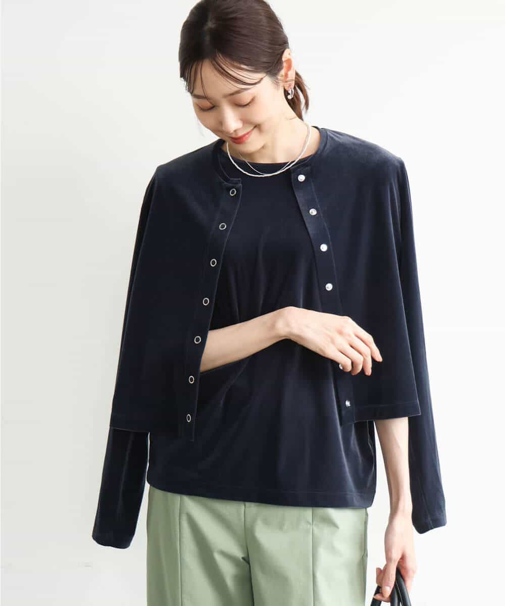 FKCJD24140 MK MICHEL KLEIN(MK ミッシェルクラン) [洗える]シアーベロア カーディガン モカベージュ
