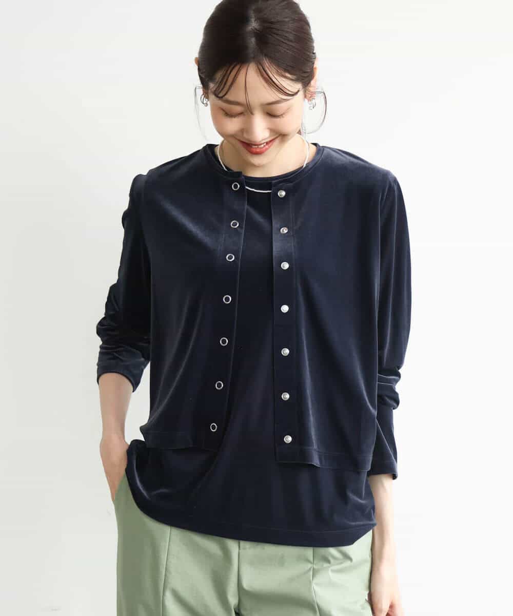 FKCJD24140 MK MICHEL KLEIN(MK ミッシェルクラン) [洗える]シアーベロア カーディガン モカベージュ