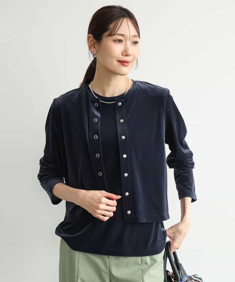 FKCJD24140 MK MICHEL KLEIN(MK ミッシェルクラン) [洗える]シアーベロア カーディガン モカベージュ