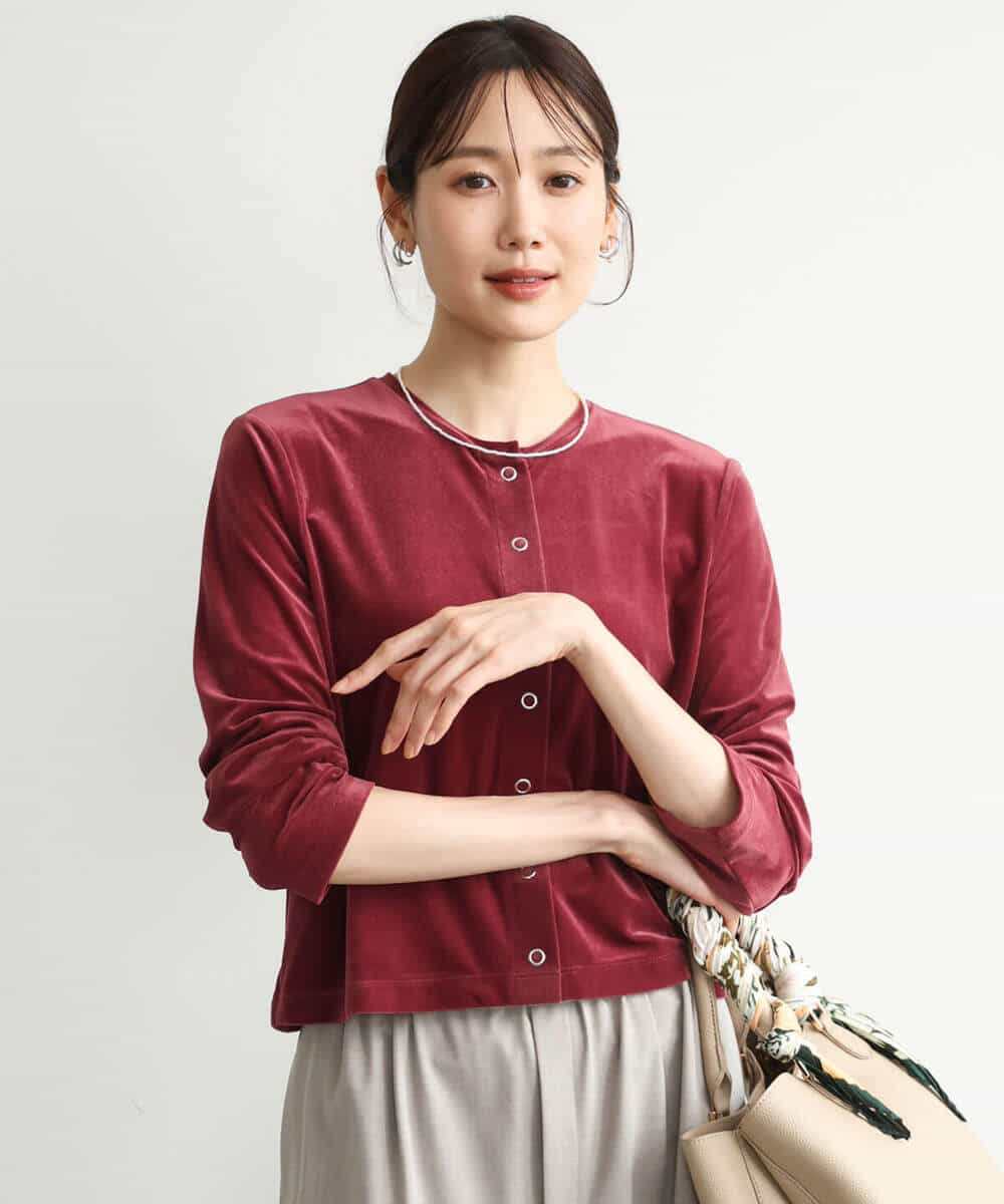 FKCJD24140 MK MICHEL KLEIN(MK ミッシェルクラン) [洗える]シアーベロア カーディガン モカベージュ