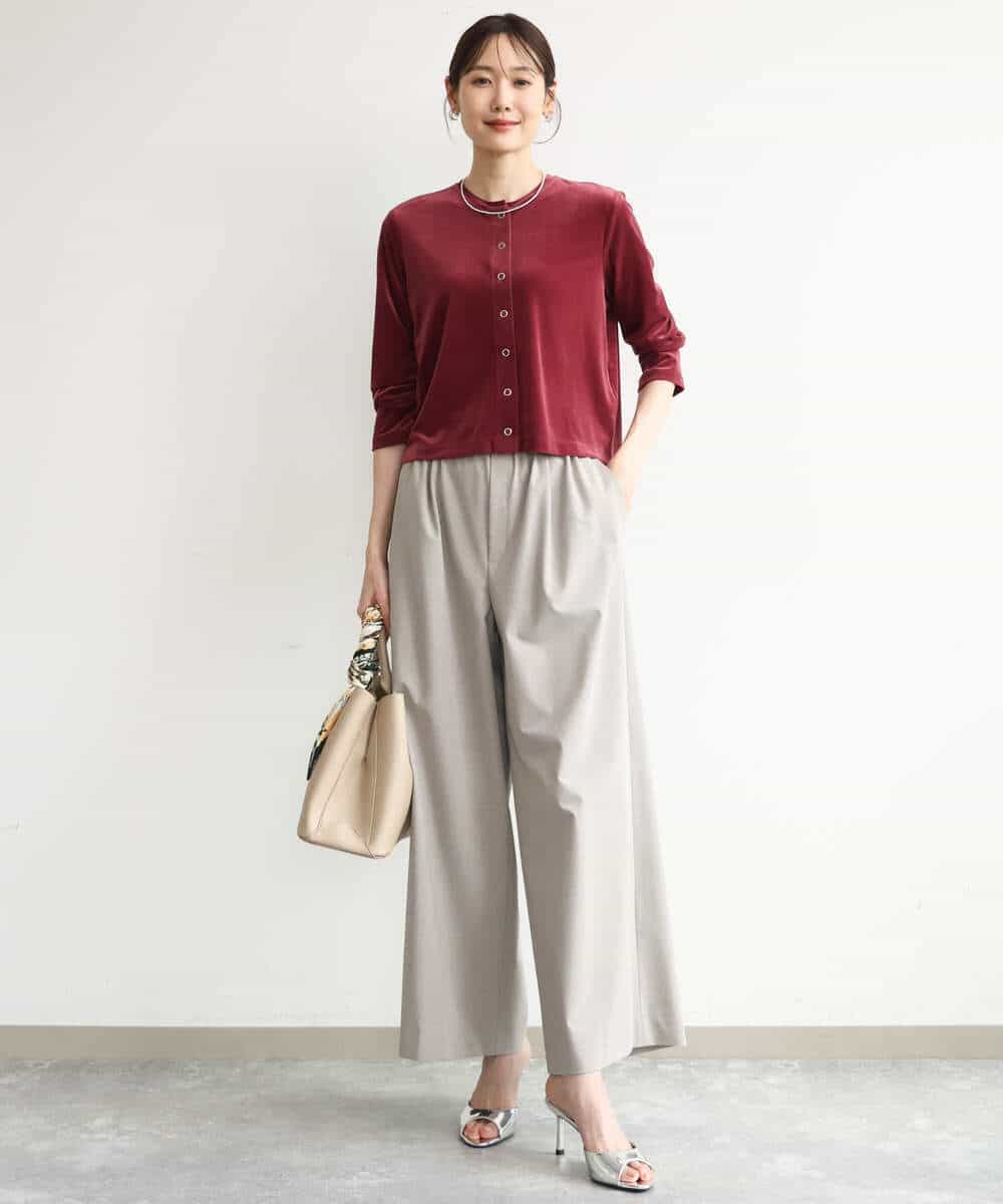 FKCJD24140 MK MICHEL KLEIN(MK ミッシェルクラン) [洗える]シアーベロア カーディガン モカベージュ
