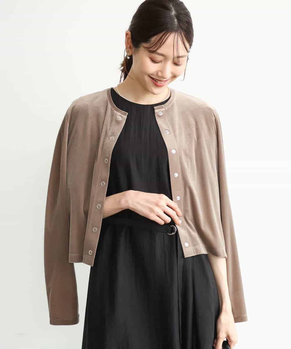 FKCJD24140 MK MICHEL KLEIN(MK ミッシェルクラン) [洗える]シアーベロア カーディガン モカベージュ