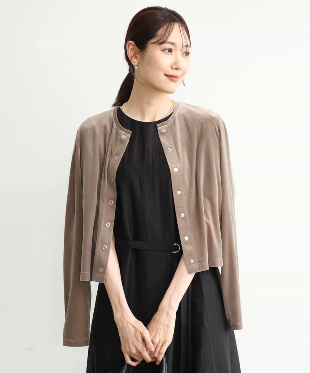 FKCJD24140 MK MICHEL KLEIN(MK ミッシェルクラン) [洗える]シアーベロア カーディガン モカベージュ