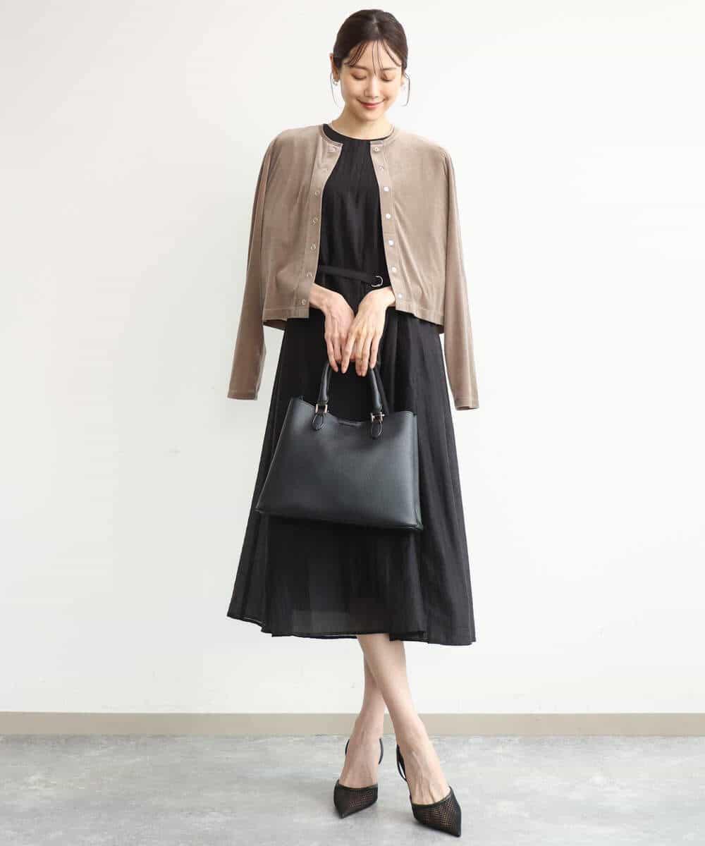 FKCJD24140 MK MICHEL KLEIN(MK ミッシェルクラン) [洗える]シアーベロア カーディガン モカベージュ