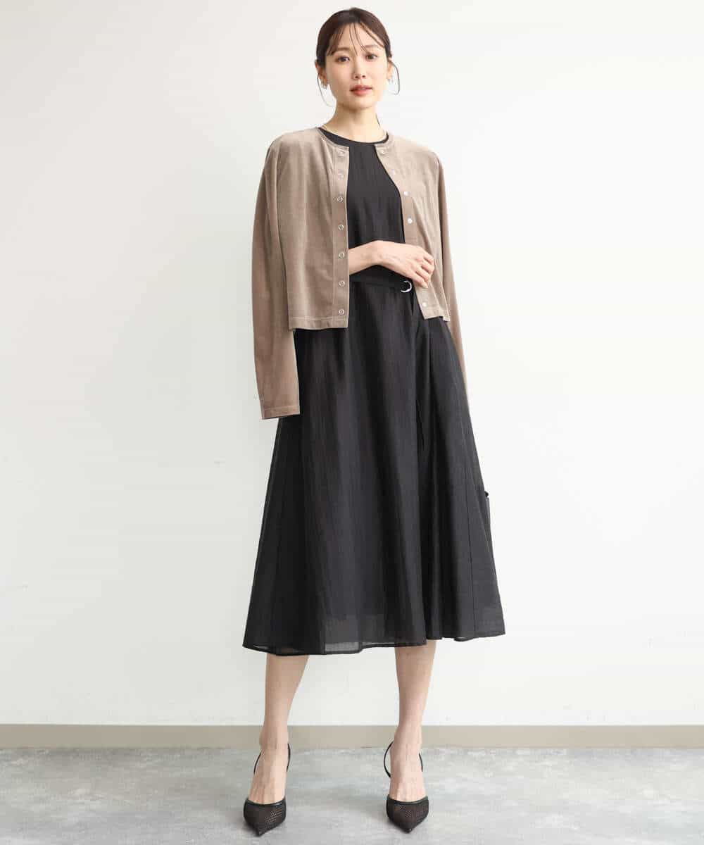 FKCJD24140 MK MICHEL KLEIN(MK ミッシェルクラン) [洗える]シアーベロア カーディガン モカベージュ