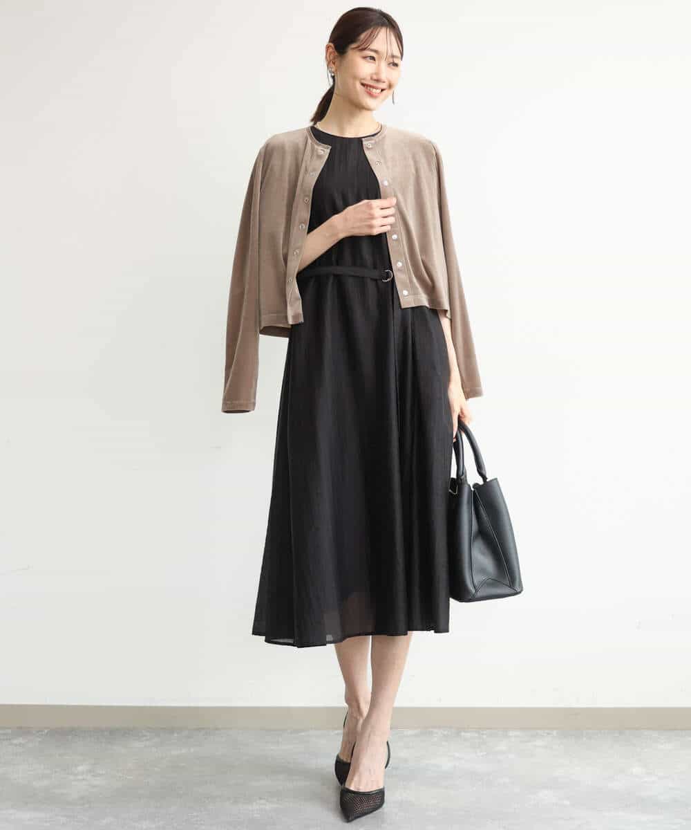 FKCJD24140 MK MICHEL KLEIN(MK ミッシェルクラン) [洗える]シアーベロア カーディガン モカベージュ