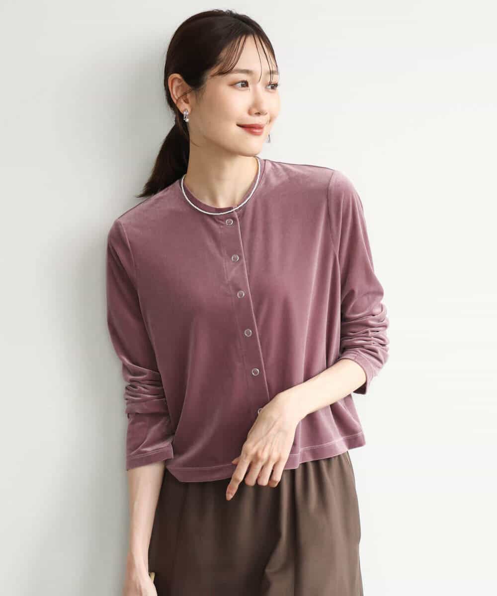 FKCJD24140 MK MICHEL KLEIN(MK ミッシェルクラン) [洗える]シアーベロア カーディガン モカベージュ