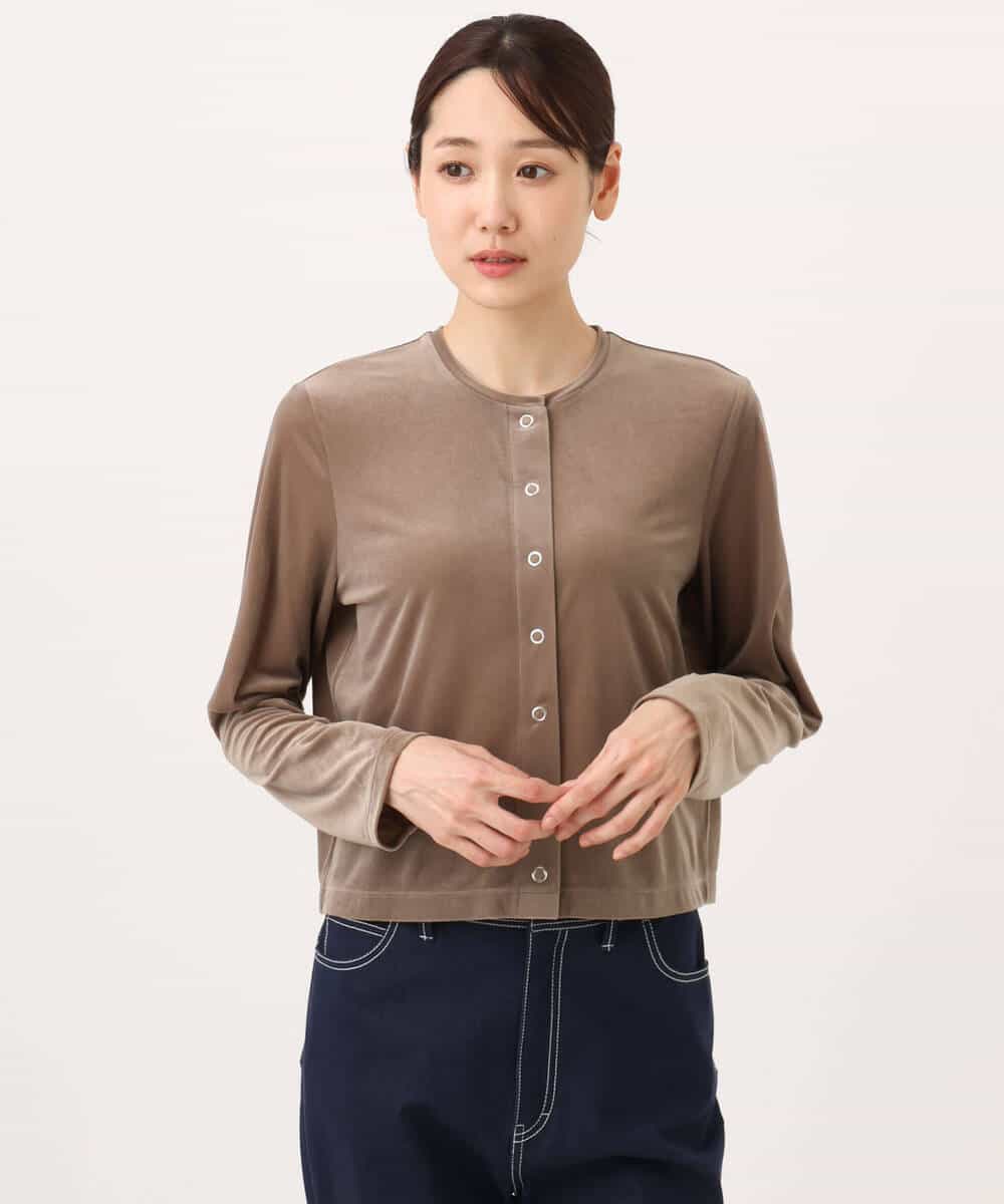 FKCJD24140 MK MICHEL KLEIN(MK ミッシェルクラン) [洗える]シアーベロア カーディガン モカベージュ