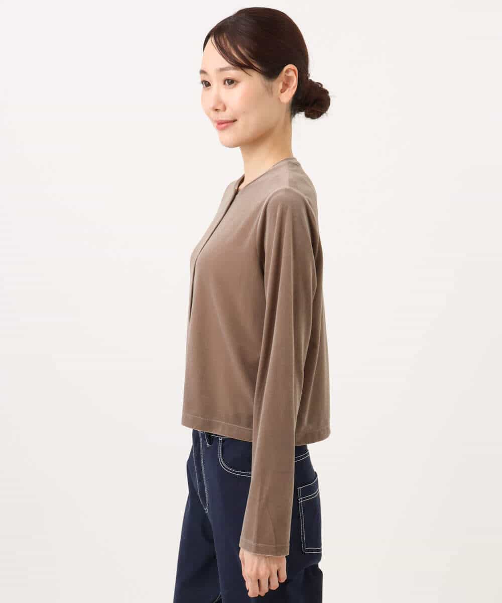 FKCJD24140 MK MICHEL KLEIN(MK ミッシェルクラン) [洗える]シアーベロア カーディガン モカベージュ