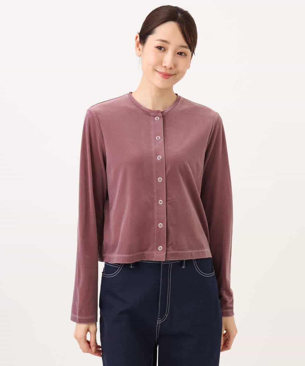 FKCJD24140 MK MICHEL KLEIN(MK ミッシェルクラン) [洗える]シアーベロア カーディガン モカベージュ