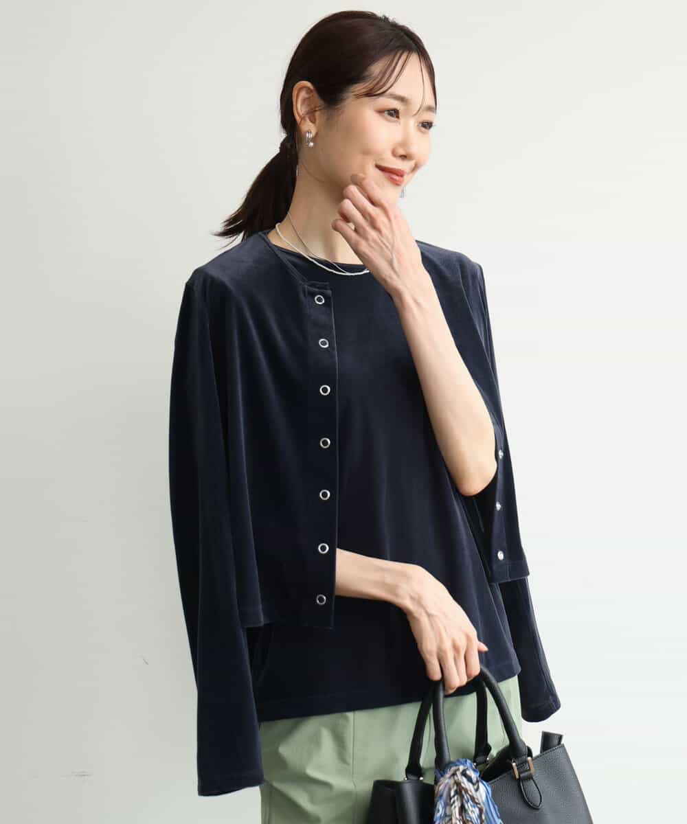 FKCJD24140 MK MICHEL KLEIN(MK ミッシェルクラン) [洗える]シアーベロア カーディガン ネイビー