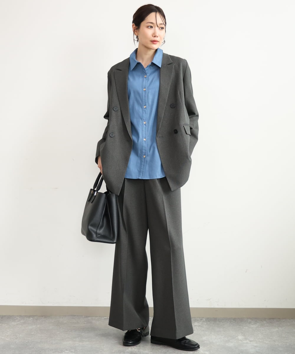 FKDAG55250 MK MICHEL KLEIN(MK ミッシェルクラン) [洗える/イージーケア/抗ピリング/ナチュラルストレッチ]ダブルブレストジャケット（チェック柄） ダークグレー
