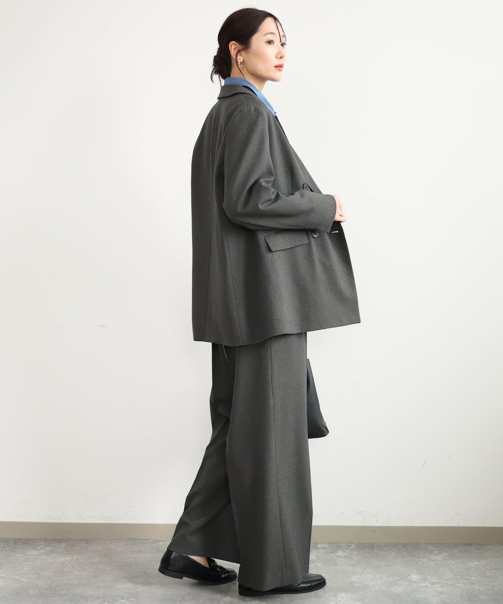 FKDAG55250 MK MICHEL KLEIN(MK ミッシェルクラン) [洗える/イージーケア/抗ピリング/ナチュラルストレッチ]ダブルブレストジャケット（チェック柄） ダークグレー
