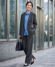FKDAG55250 MK MICHEL KLEIN(MK ミッシェルクラン) [洗える/イージーケア/抗ピリング/ナチュラルストレッチ]ダブルブレストジャケット（チェック柄） ダークグレー