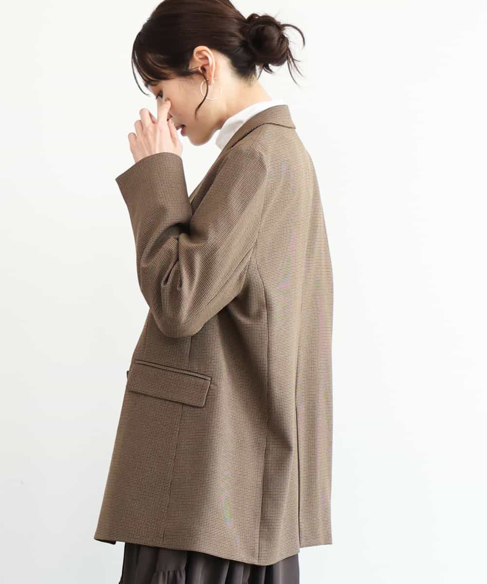 FKDAG55250 MK MICHEL KLEIN(MK ミッシェルクラン) [洗える/イージーケア/抗ピリング/ナチュラルストレッチ]ダブルブレストジャケット（チェック柄） ブラウン
