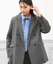 FKDAG55250 MK MICHEL KLEIN(MK ミッシェルクラン) [洗える/イージーケア/抗ピリング/ナチュラルストレッチ]ダブルブレストジャケット（チェック柄） ダークグレー