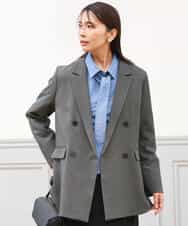 FKDAG55250 MK MICHEL KLEIN(MK ミッシェルクラン) [洗える/イージーケア/抗ピリング/ナチュラルストレッチ]ダブルブレストジャケット（チェック柄） ダークグレー