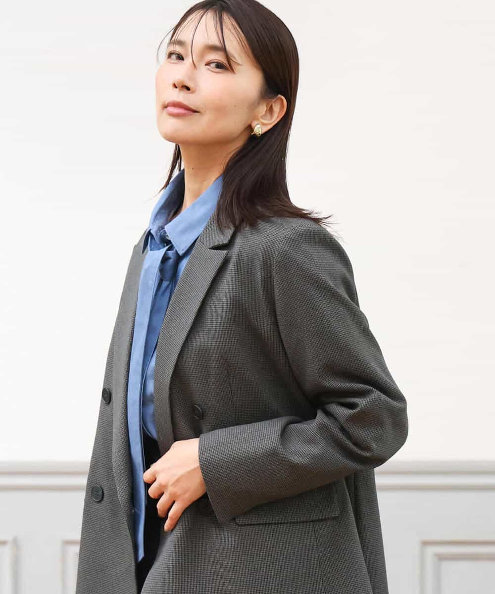 FKDAG55250 MK MICHEL KLEIN(MK ミッシェルクラン) [洗える/イージーケア/抗ピリング/ナチュラルストレッチ]ダブルブレストジャケット（チェック柄） ダークグレー
