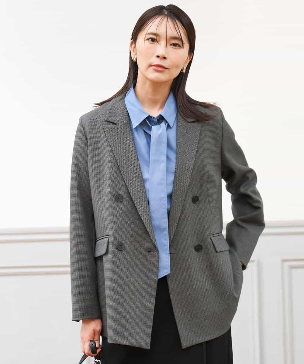 FKDAG55250 MK MICHEL KLEIN(MK ミッシェルクラン) [洗える/イージーケア/抗ピリング/ナチュラルストレッチ]ダブルブレストジャケット（チェック柄） ダークグレー