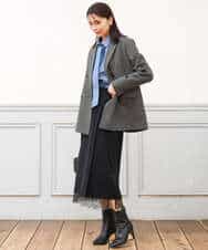 FKDAG55250 MK MICHEL KLEIN(MK ミッシェルクラン) [洗える/イージーケア/抗ピリング/ナチュラルストレッチ]ダブルブレストジャケット（チェック柄） ダークグレー