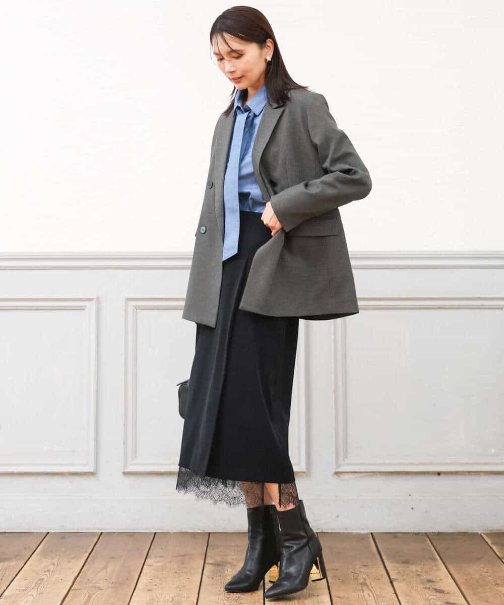 FKDAG55250 MK MICHEL KLEIN(MK ミッシェルクラン) [洗える/イージーケア/抗ピリング/ナチュラルストレッチ]ダブルブレストジャケット（チェック柄） ダークグレー