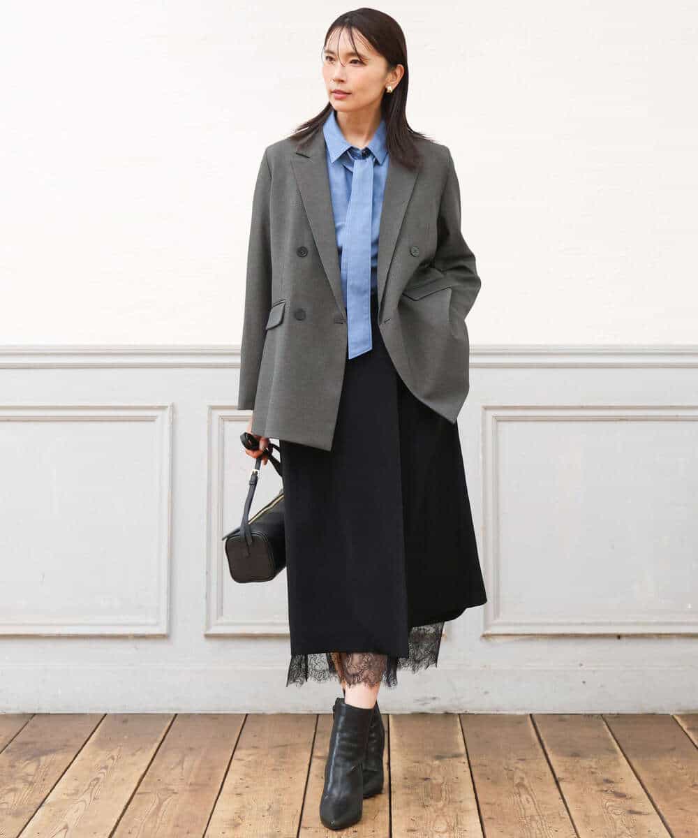FKDAG55250 MK MICHEL KLEIN(MK ミッシェルクラン) [洗える/イージーケア/抗ピリング/ナチュラルストレッチ]ダブルブレストジャケット（チェック柄） ダークグレー