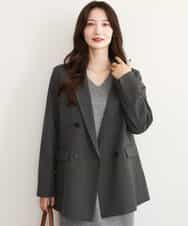 FKDAG55250 MK MICHEL KLEIN(MK ミッシェルクラン) [洗える/イージーケア/抗ピリング/ナチュラルストレッチ]ダブルブレストジャケット（チェック柄） ダークグレー