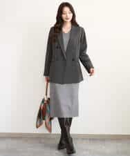 FKDAG55250 MK MICHEL KLEIN(MK ミッシェルクラン) [洗える/イージーケア/抗ピリング/ナチュラルストレッチ]ダブルブレストジャケット（チェック柄） ダークグレー