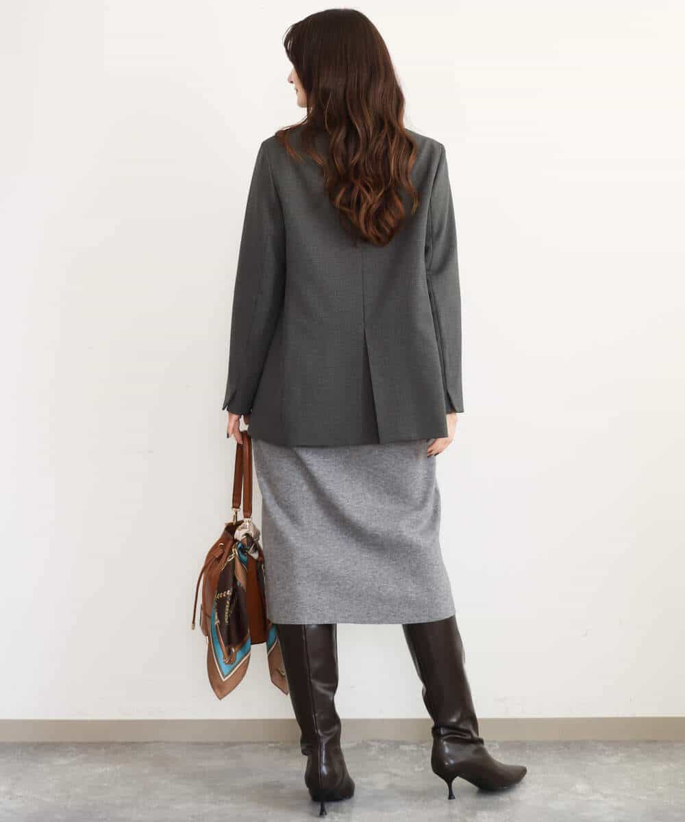 FKDAG55250 MK MICHEL KLEIN(MK ミッシェルクラン) [洗える/イージーケア/抗ピリング/ナチュラルストレッチ]ダブルブレストジャケット（チェック柄） ダークグレー
