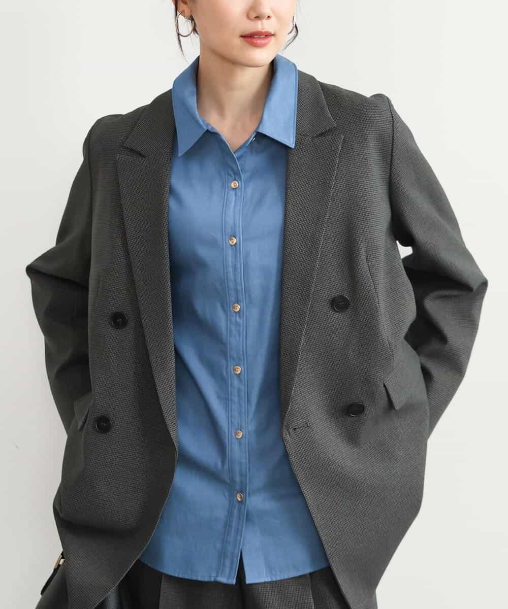 FKDAG55250 MK MICHEL KLEIN(MK ミッシェルクラン) [洗える/イージーケア/抗ピリング/ナチュラルストレッチ]ダブルブレストジャケット（チェック柄） ダークグレー