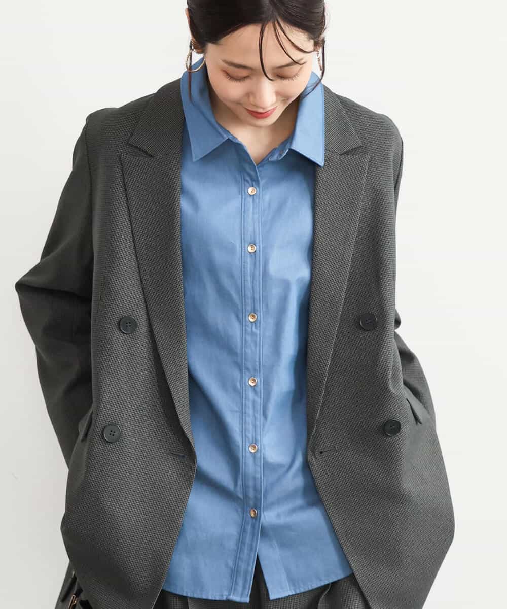 FKDAG55250 MK MICHEL KLEIN(MK ミッシェルクラン) [洗える/イージーケア/抗ピリング/ナチュラルストレッチ]ダブルブレストジャケット（チェック柄） ダークグレー