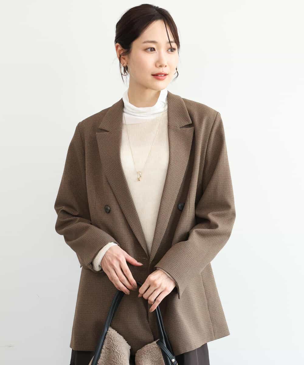 FKDAG55250 MK MICHEL KLEIN(MK ミッシェルクラン) [洗える/イージーケア/抗ピリング/ナチュラルストレッチ]ダブルブレストジャケット（チェック柄） ダークグレー