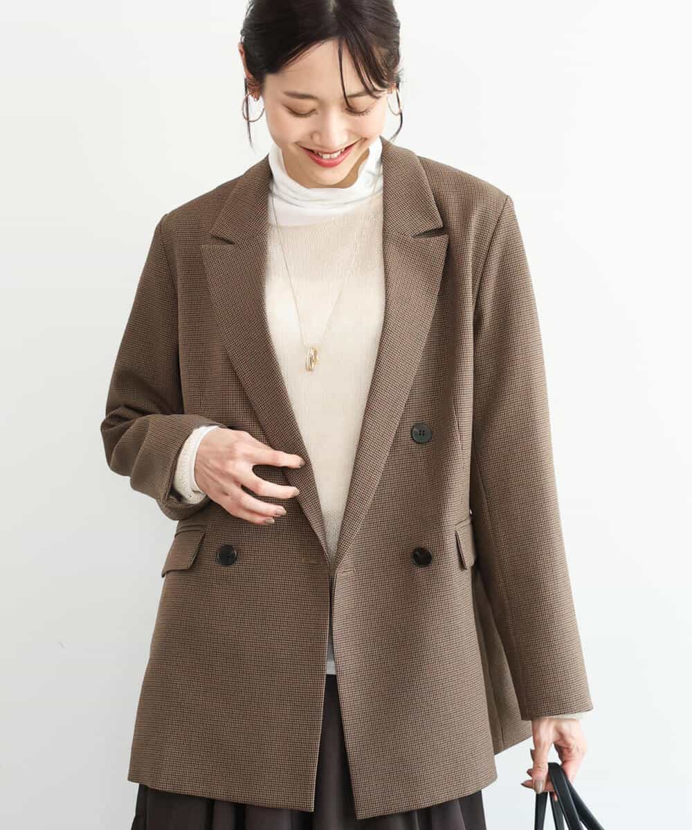 FKDAG55250 MK MICHEL KLEIN(MK ミッシェルクラン) [洗える/イージーケア/抗ピリング/ナチュラルストレッチ]ダブルブレストジャケット（チェック柄） ダークグレー