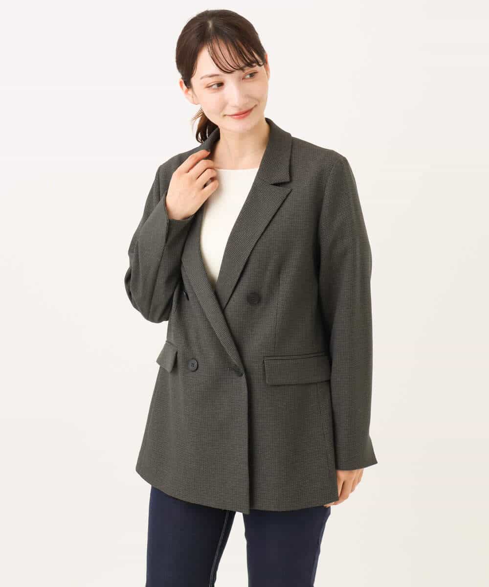 FKDAG55250 MK MICHEL KLEIN(MK ミッシェルクラン) [洗える/イージーケア/抗ピリング/ナチュラルストレッチ]ダブルブレストジャケット（チェック柄） ダークグレー