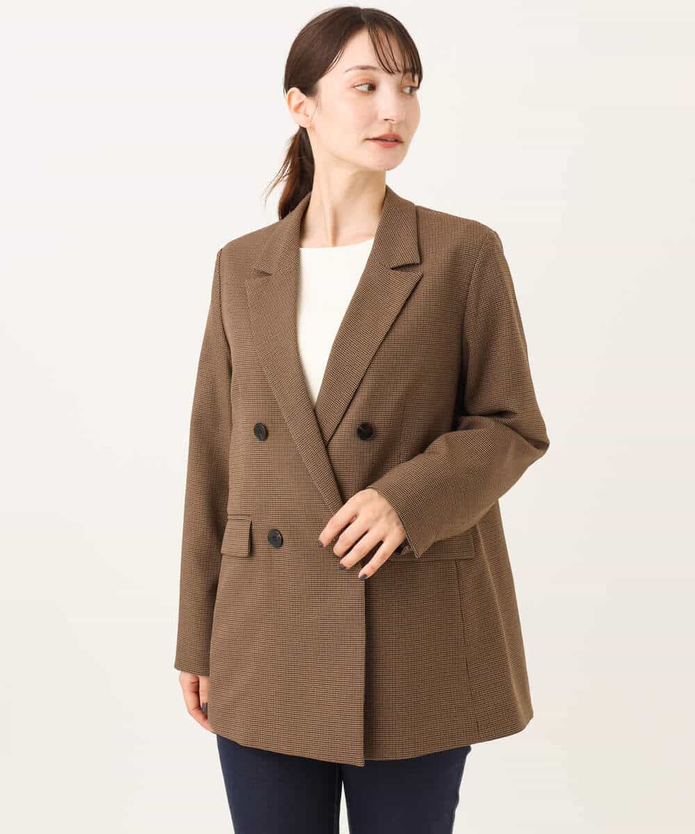 FKDAG55250 MK MICHEL KLEIN(MK ミッシェルクラン) [洗える/イージーケア/抗ピリング/ナチュラルストレッチ]ダブルブレストジャケット（チェック柄） ダークグレー
