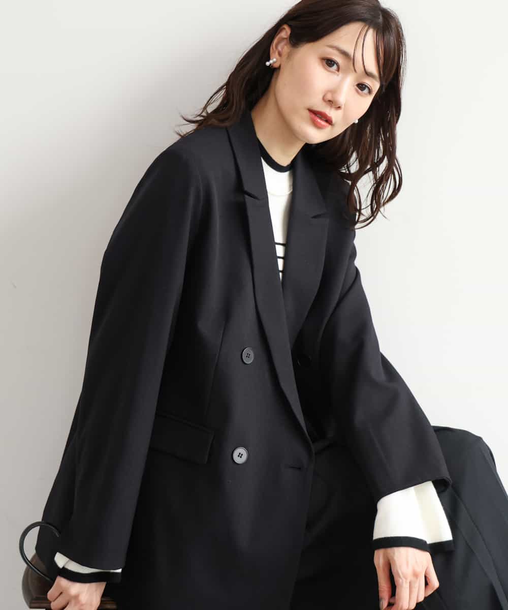 FKDAH55250 MK MICHEL KLEIN(MK ミッシェルクラン) [洗える/イージーケア/抗ピリング/ナチュラルストレッチ]ダブルブレストジャケット（無地） ブラック
