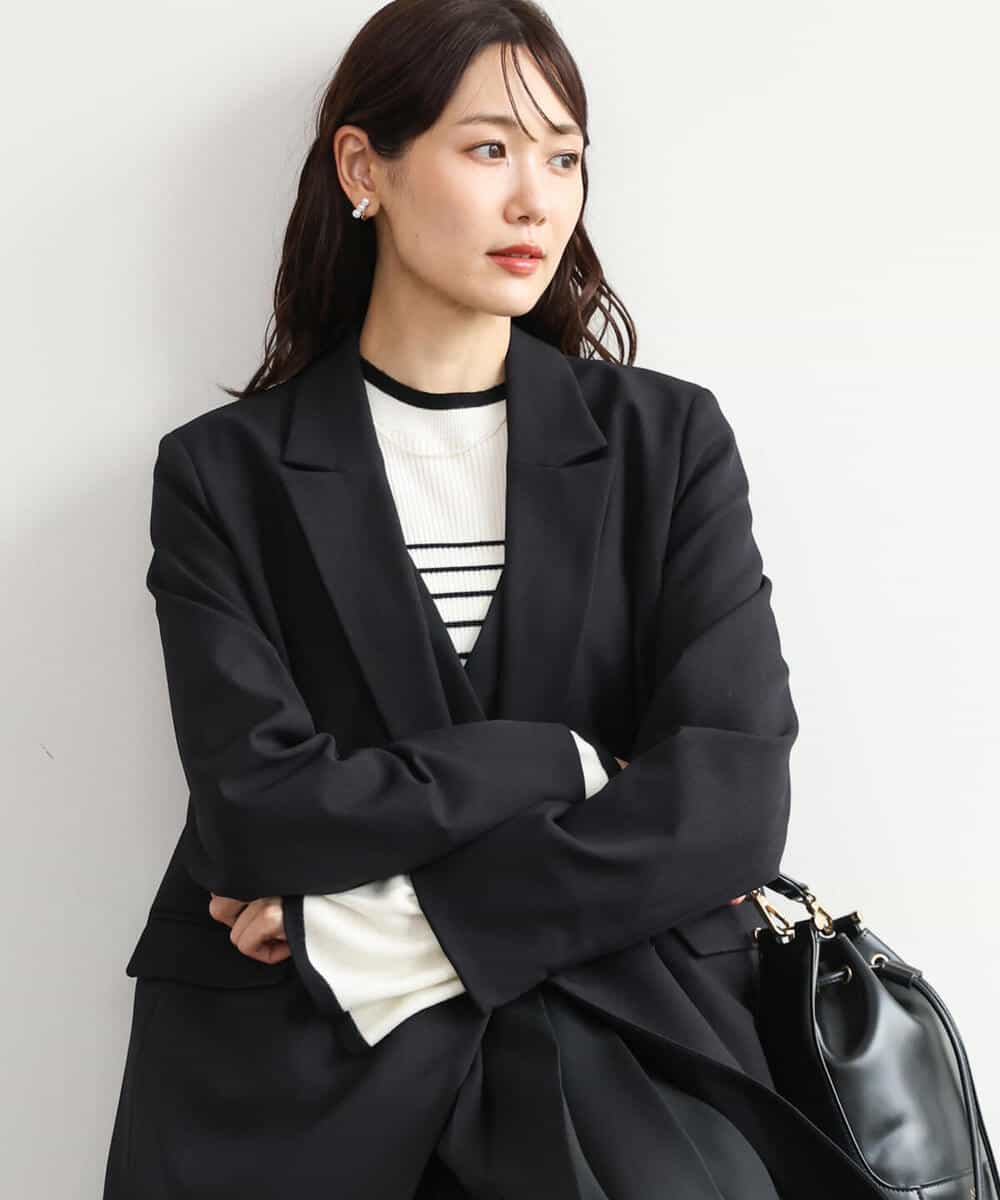 FKDAH55250 MK MICHEL KLEIN(MK ミッシェルクラン) [洗える/イージーケア/抗ピリング/ナチュラルストレッチ]ダブルブレストジャケット（無地） ブラック