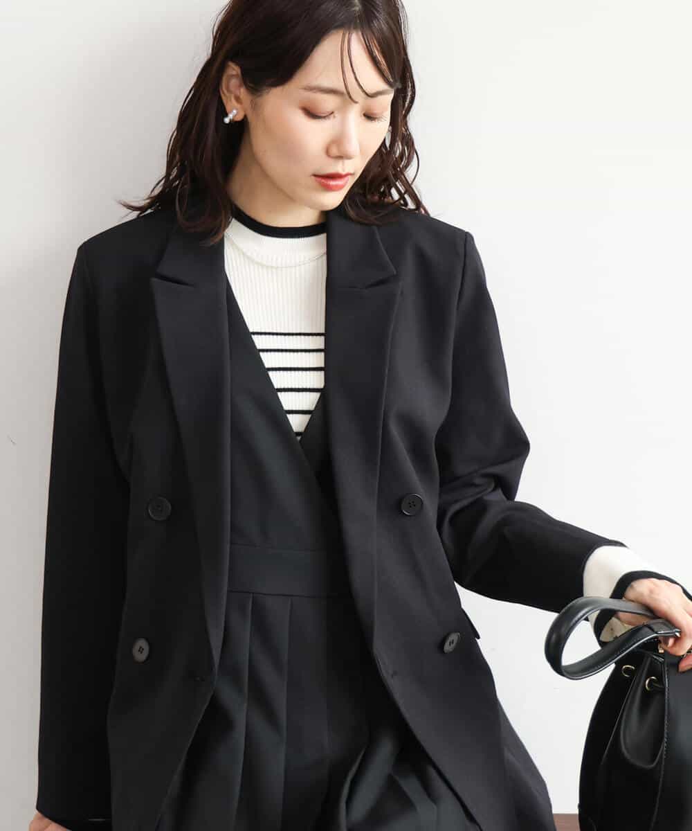 FKDAH55250 MK MICHEL KLEIN(MK ミッシェルクラン) [洗える/イージーケア/抗ピリング/ナチュラルストレッチ]ダブルブレストジャケット（無地） ブラック