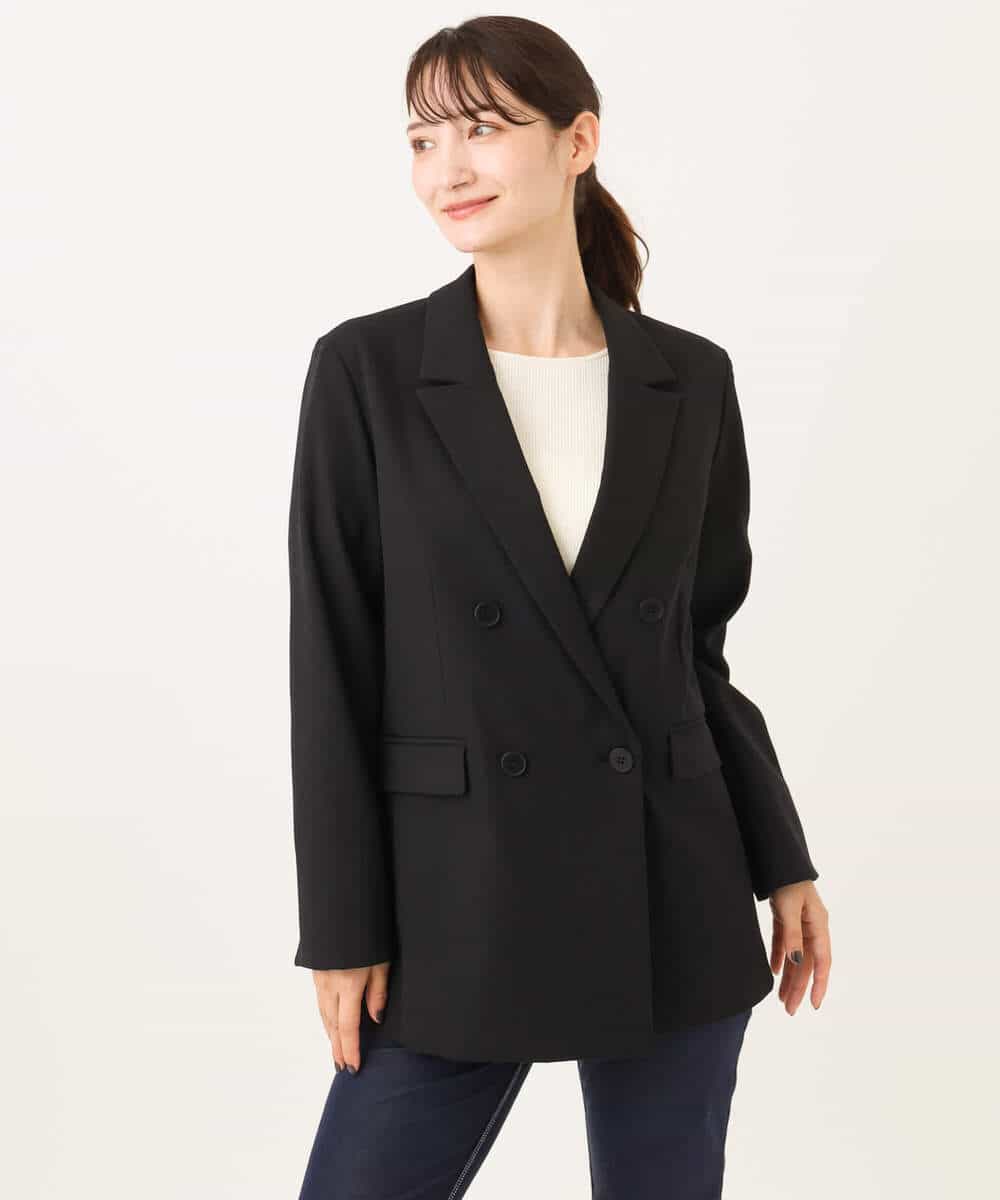 FKDAH55250 MK MICHEL KLEIN(MK ミッシェルクラン) [洗える/イージーケア/抗ピリング/ナチュラルストレッチ]ダブルブレストジャケット（無地） ブラック