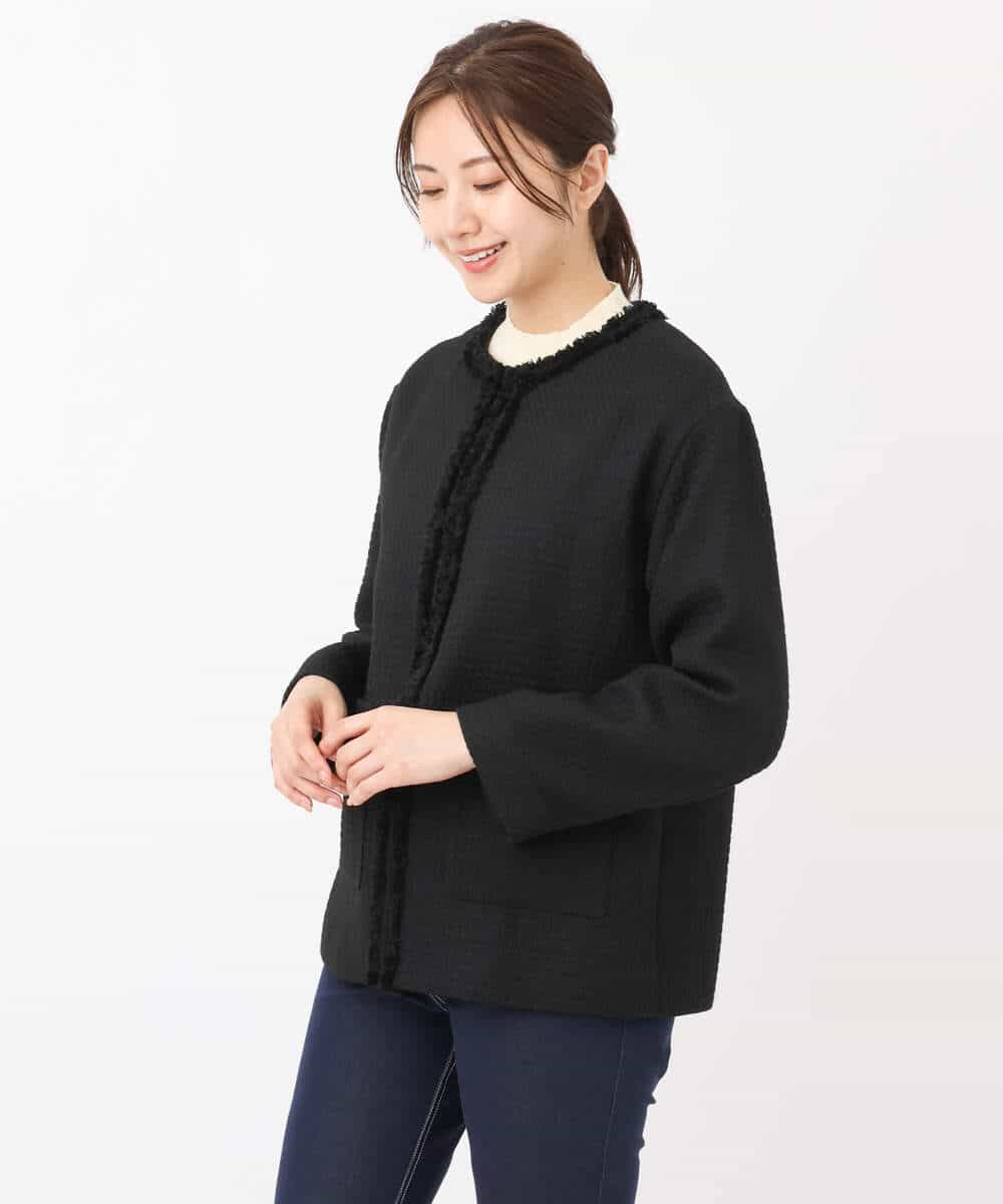 FKDAV36260 MK MICHEL KLEIN(MK ミッシェルクラン) ノーカラーツイードジャケット/洗える ブラック