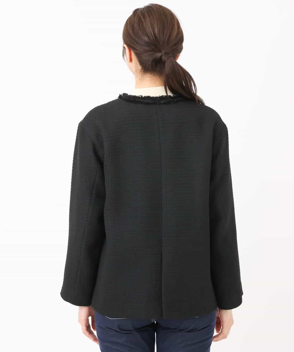 FKDAV36260 MK MICHEL KLEIN(MK ミッシェルクラン) ノーカラーツイードジャケット/洗える ブラック