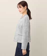 FKDDA91230 MK MICHEL KLEIN(MK ミッシェルクラン) ノーカラーラメツイードジャケット/セットアップ対応/洗える グレー