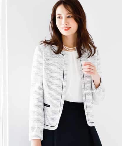 MK MICHEL KLEIN(エムケー ミッシェルクラン) 【WEB限定カラー】ノーカラーラメツイードジャケット アイボリー 36