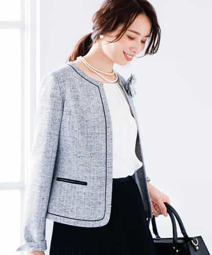 MK MICHEL KLEIN(エムケー ミッシェルクラン) 【WEB限定カラー】ノーカラーラメツイードジャケット グレー 36